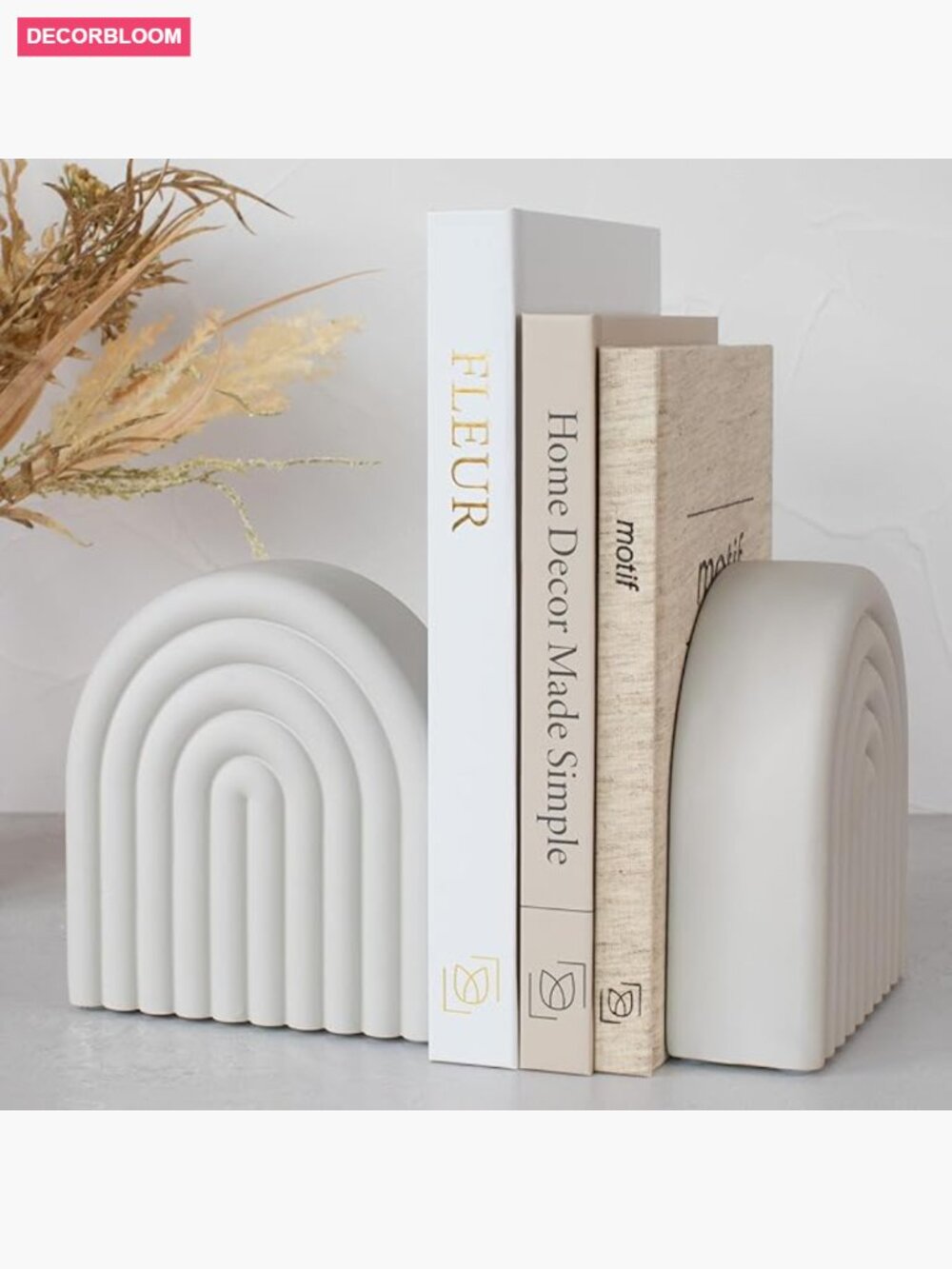 Decorative Concrete Bookends Set of 2 Heavy Duty Anti-Slip Pads